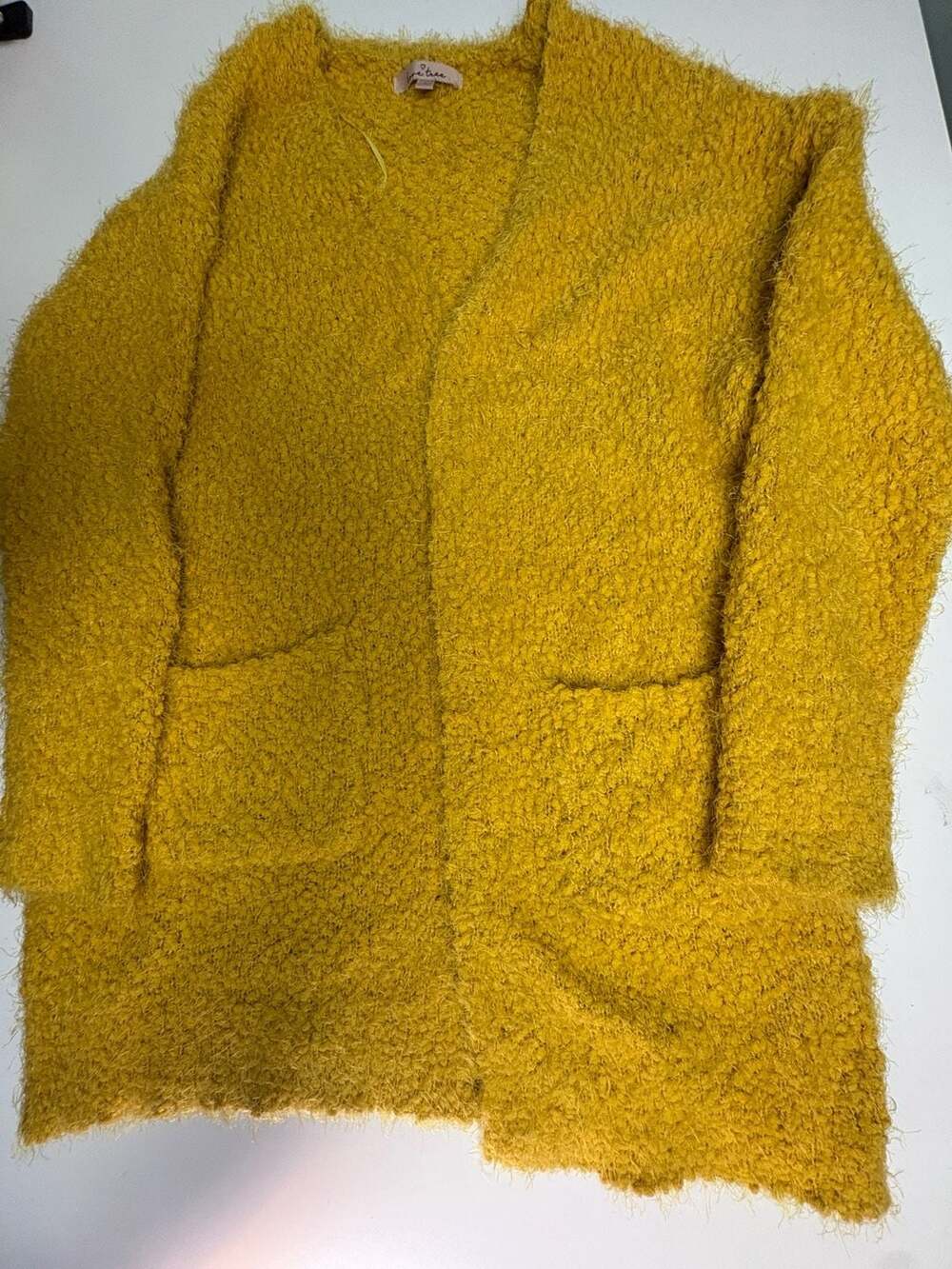 Love Tree Women's Mustard Yellow Long Open Cardigan Sweater Sz Lg